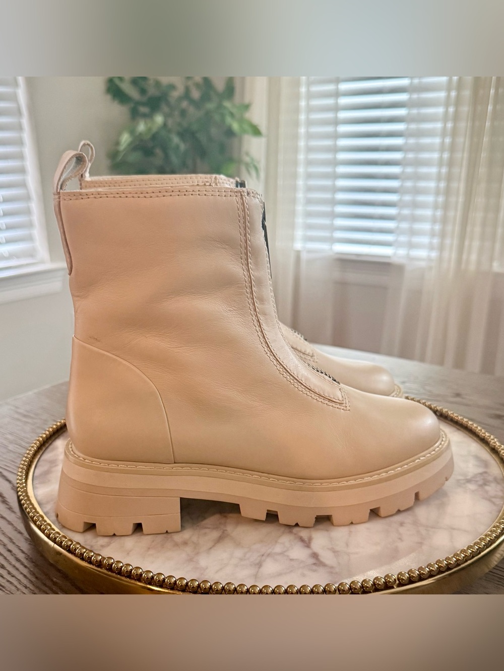 Gianni Bini x Nastia Liukin Cream Zip-Up Lug Sole Boots | Sz. 6 (NWOB)